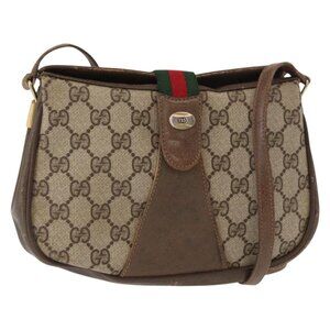 Authentic GUCCI GG Supreme Web Sherry Line Bag PVC Beige Gold 72 02 024